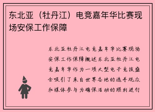 东北亚（牡丹江）电竞嘉年华比赛现场安保工作保障