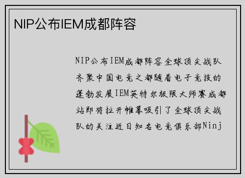 NIP公布IEM成都阵容